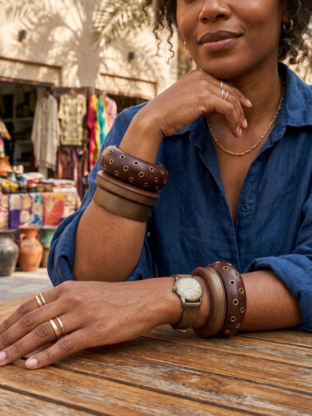 Wooden & Metal Bangle Bracelets